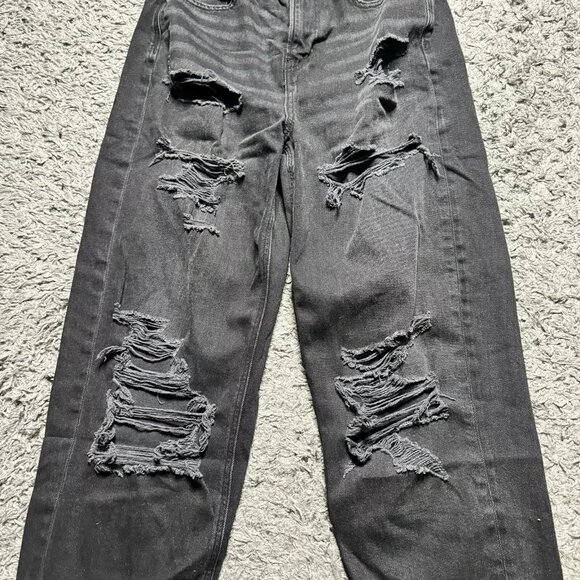 American Eagle Jeans Womens 4 Long Black Denim Distressed Straight Leg Logo - Picture 4 of 11